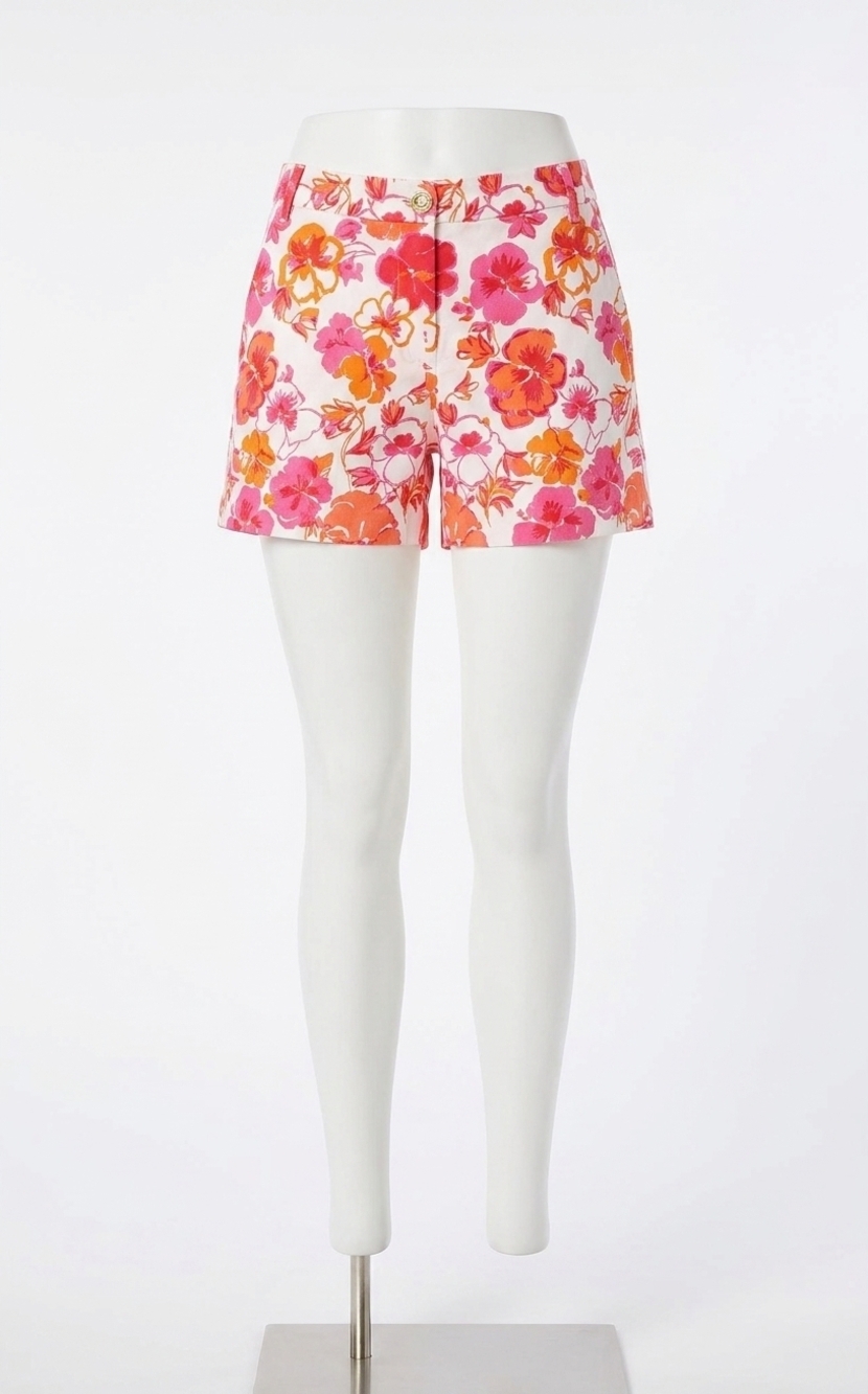 NEW LILLY PULITZER callahan mid rise short in resort white pansy fansy